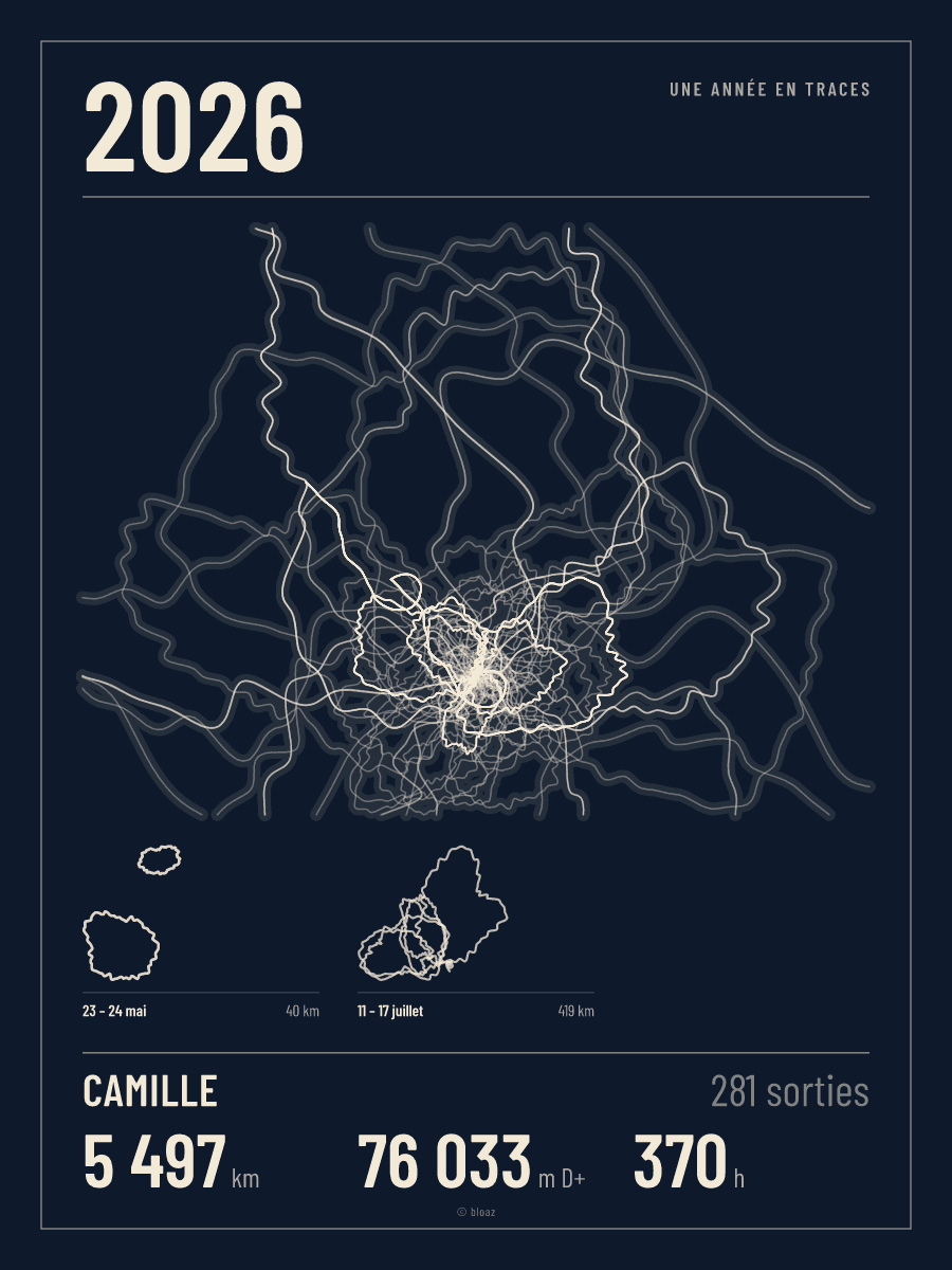 Poster d'exemple « L'année » : les traces d'une année de sport fictive, superposées